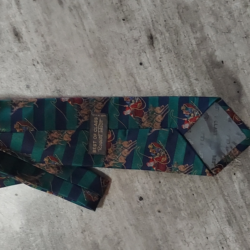 Santa Klaus Green Blue Stripe Robert Talbott Tie